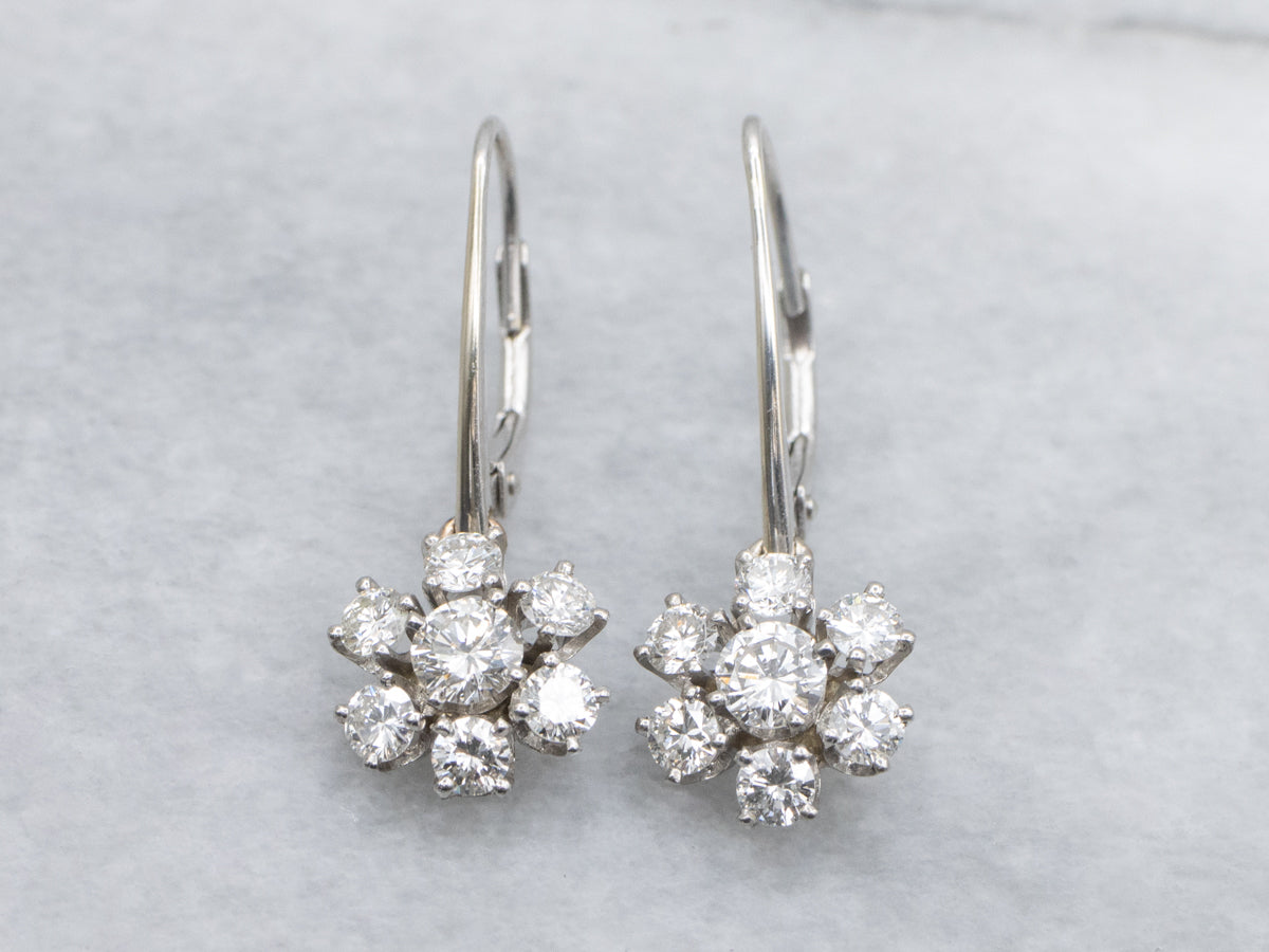 Diamond Cluster White Gold Drop Earrings