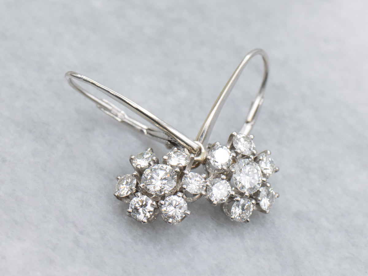 Diamond Cluster White Gold Drop Earrings