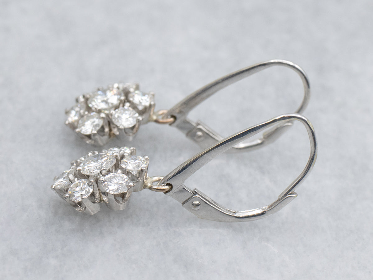 Diamond Cluster White Gold Drop Earrings