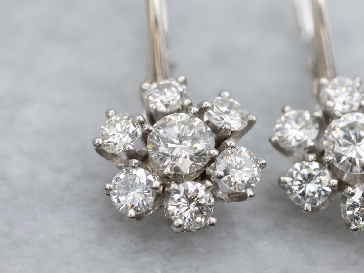 Diamond Cluster White Gold Drop Earrings