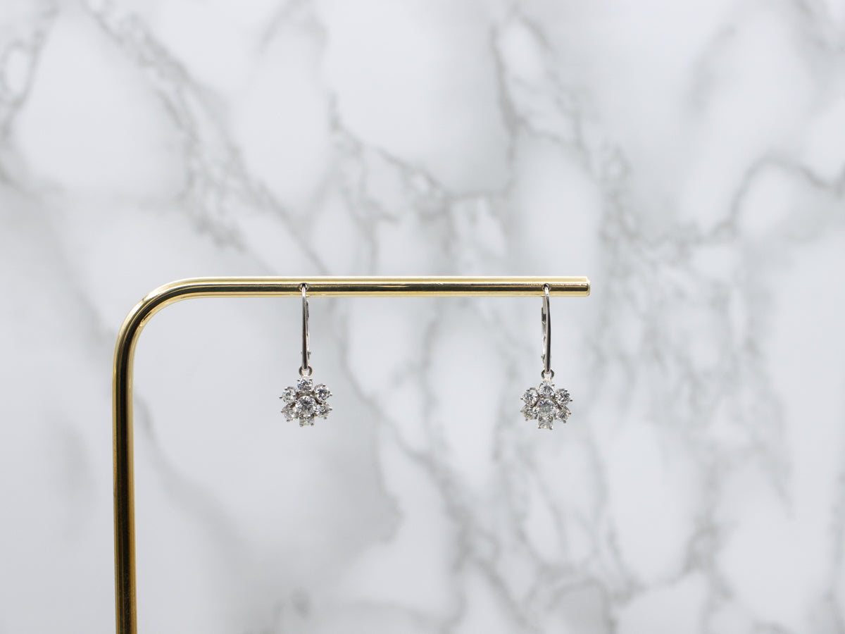 Diamond Cluster White Gold Drop Earrings