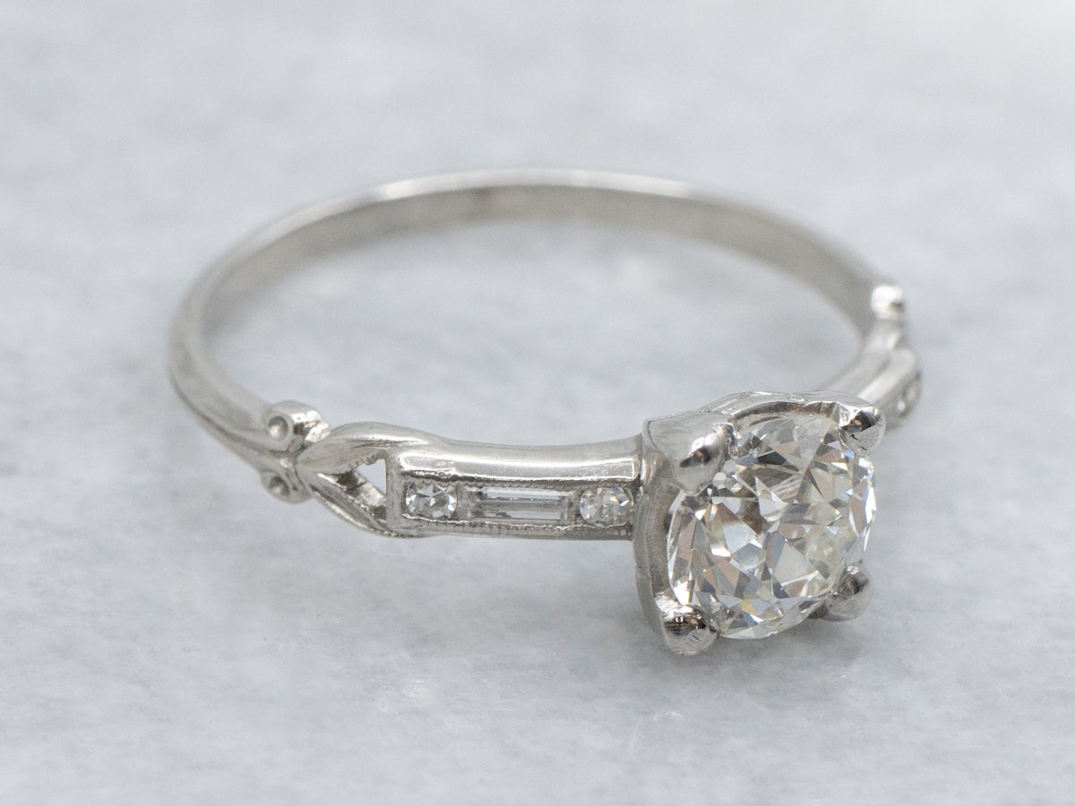 Antique Old Mine Cut Diamond Platinum Engagement Ring