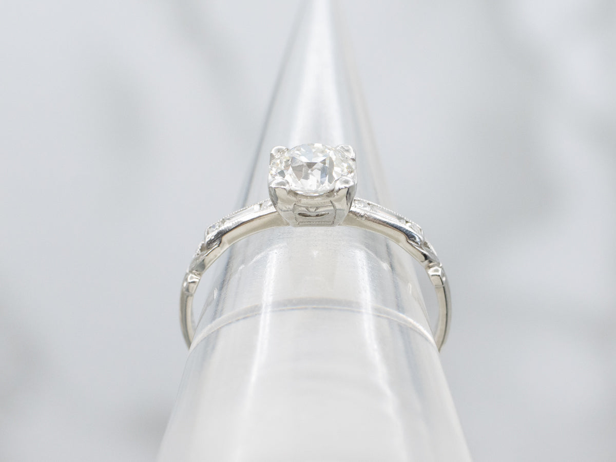 Antique Old Mine Cut Diamond Platinum Engagement Ring