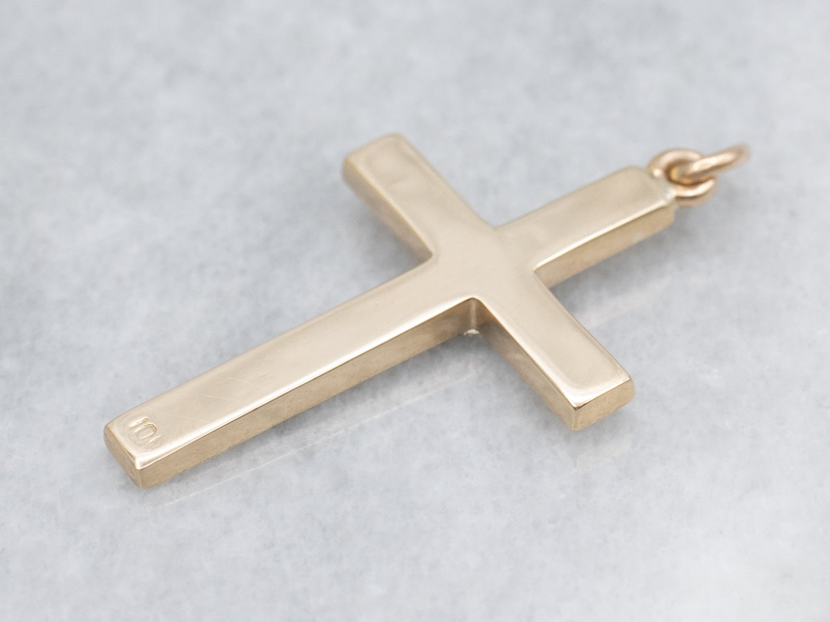 Vintage Diamond Engraved Two-Tone Gold Cross Pendant