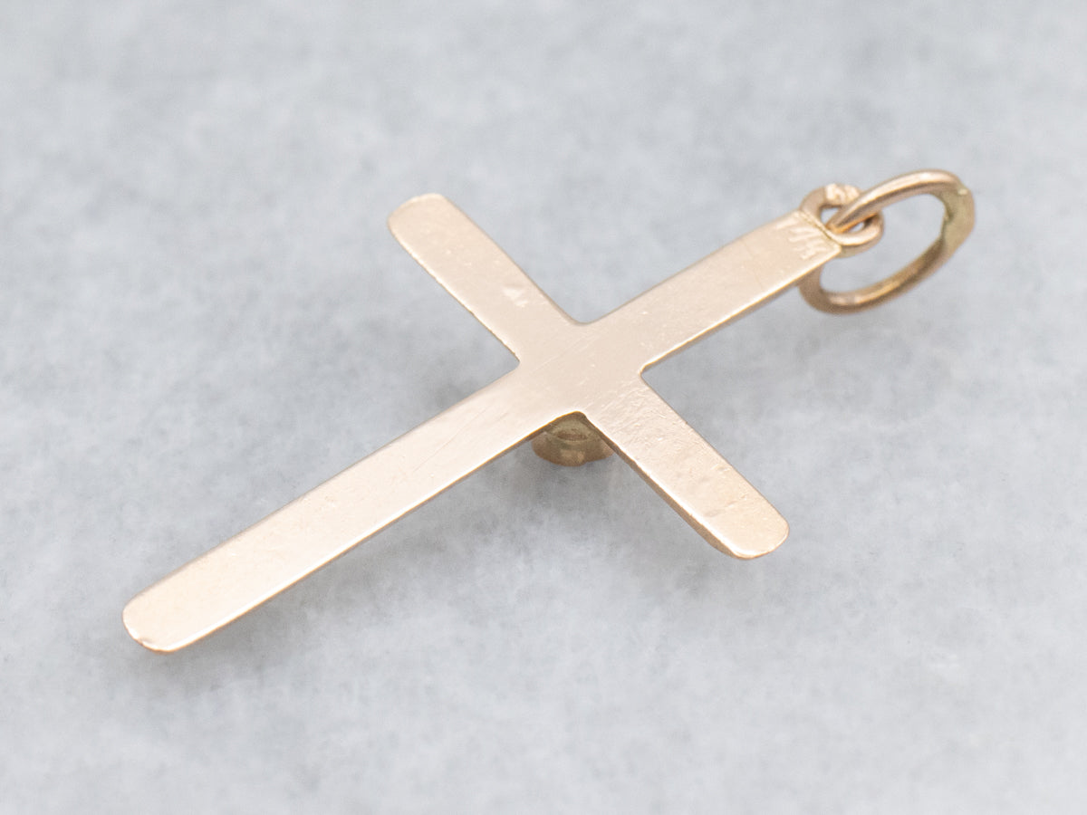 Vintage Rose Gold and Turquoise Glass Cross Pendant