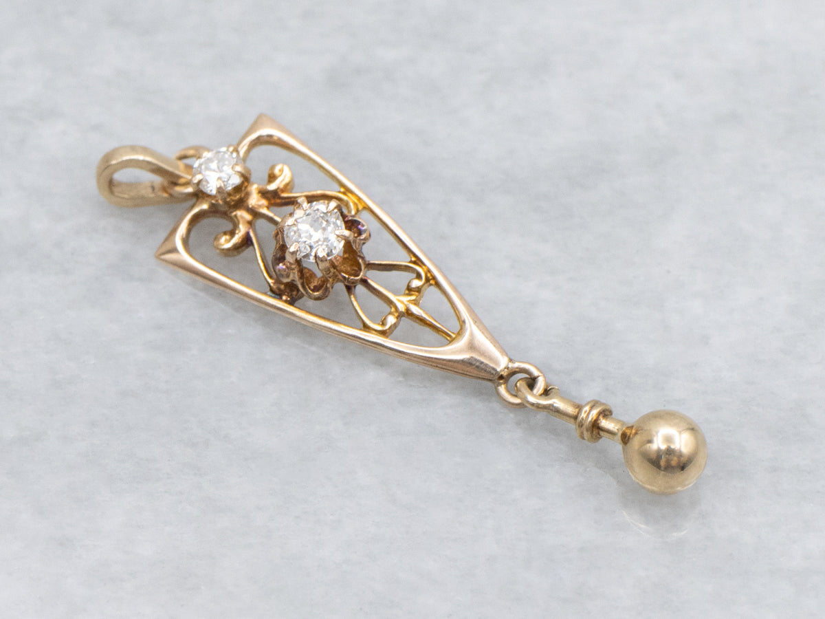 Antique Buttercup-Set Old Mine Cut Diamond Lavalier Pendant