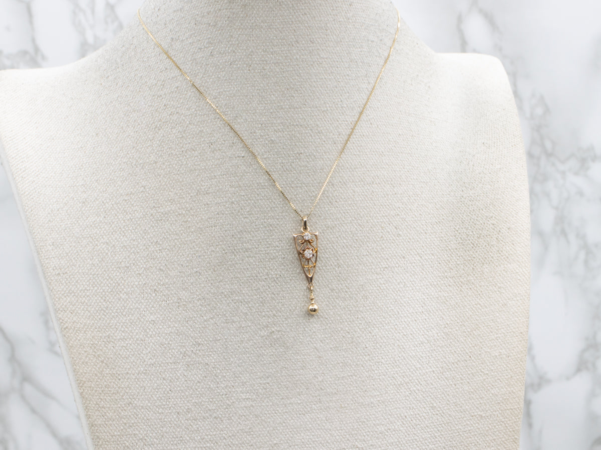 Antique Buttercup-Set Old Mine Cut Diamond Lavalier Pendant