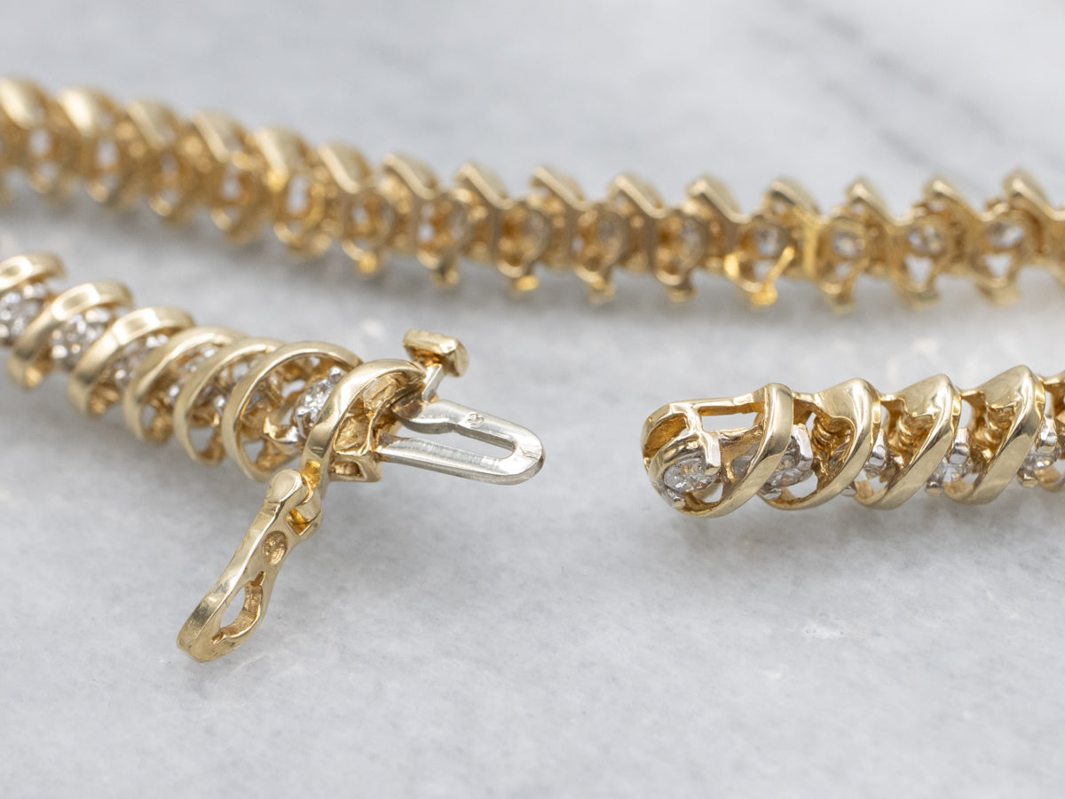 Diamond Yellow Gold Tennis Bracelet with Curved Links