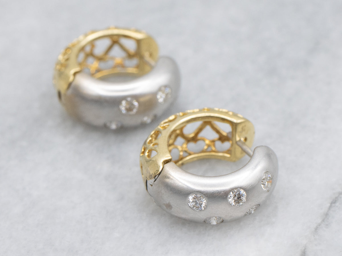 Modern Etoile Diamond Two Tone Heart-Filigree Hoop Earrings