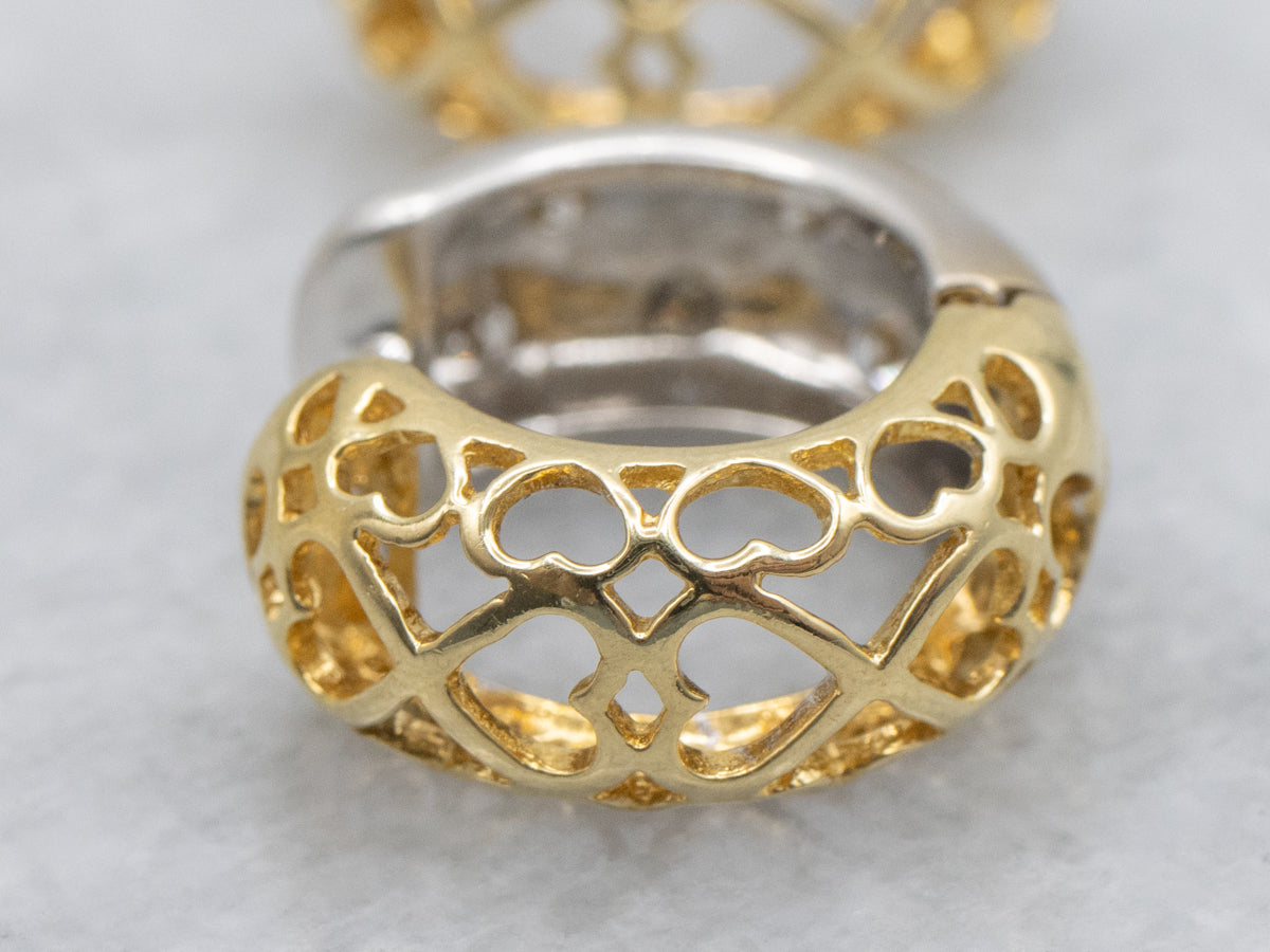 Modern Etoile Diamond Two Tone Heart-Filigree Hoop Earrings