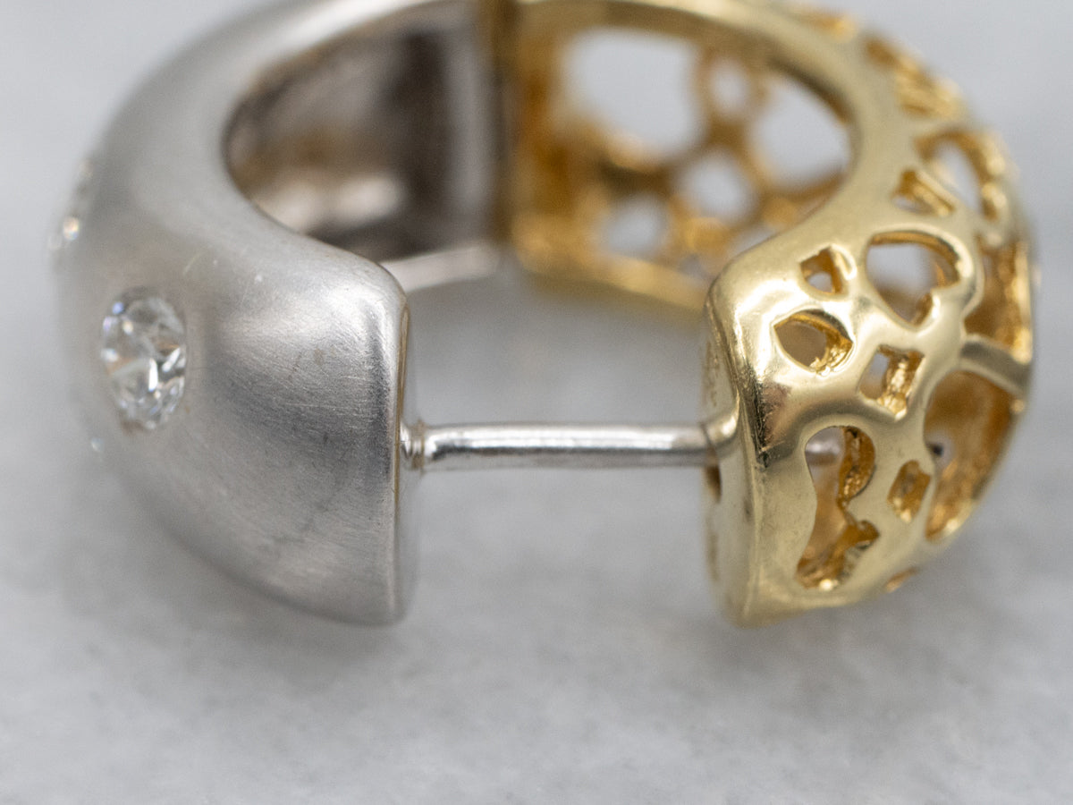 Modern Etoile Diamond Two Tone Heart-Filigree Hoop Earrings