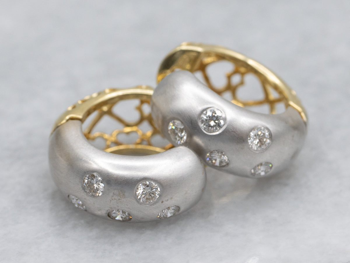 Modern Etoile Diamond Two Tone Heart-Filigree Hoop Earrings