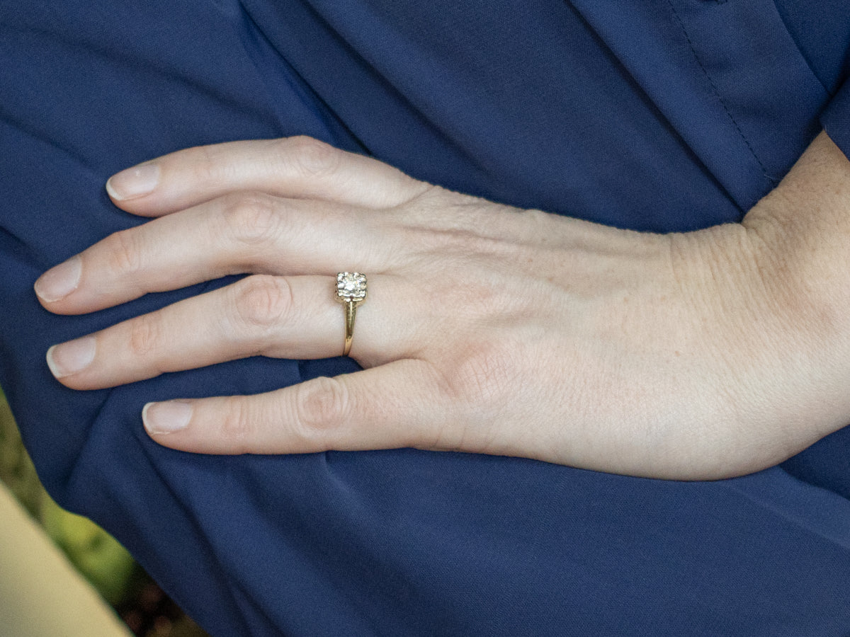 European Cut Diamond in Vintage Gold Flower Engagement Setting