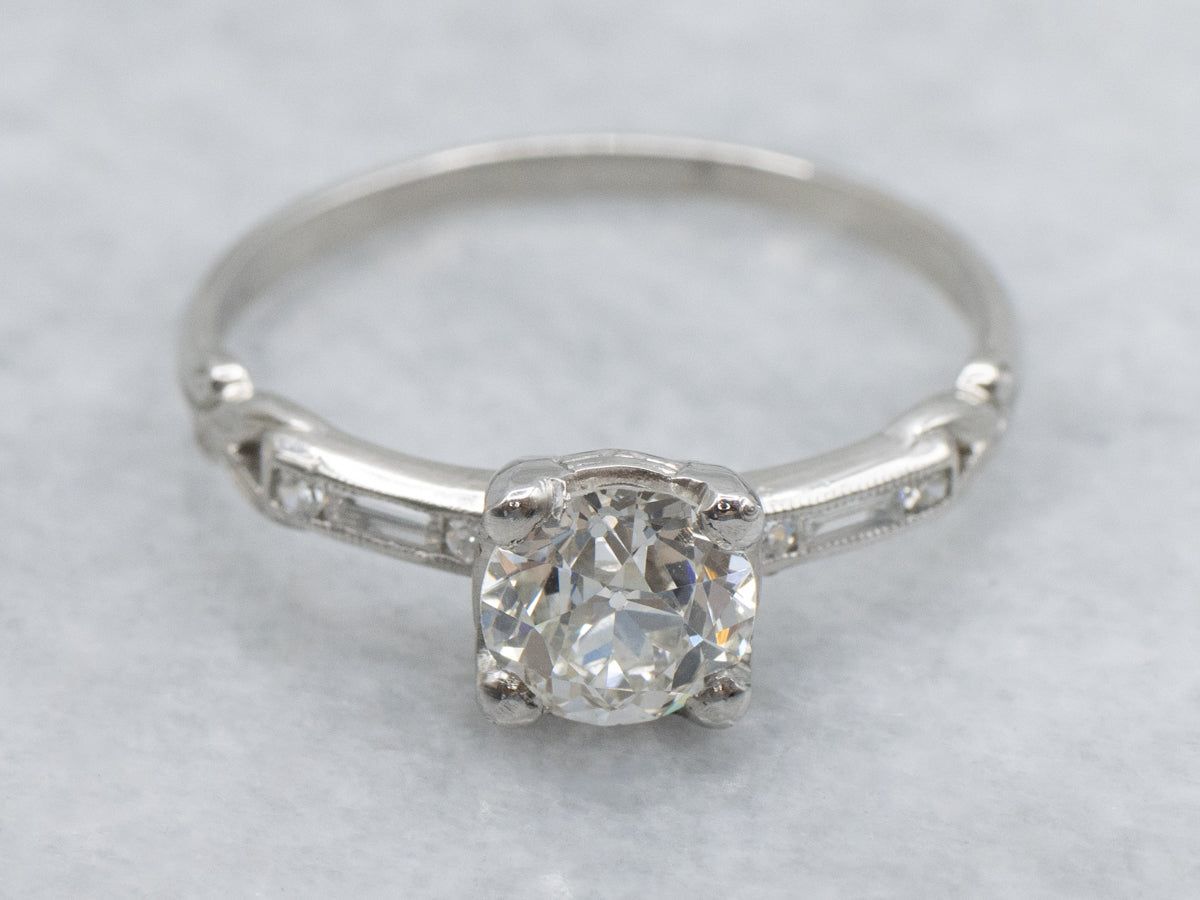 Antique Old Mine Cut Diamond Platinum Engagement Ring
