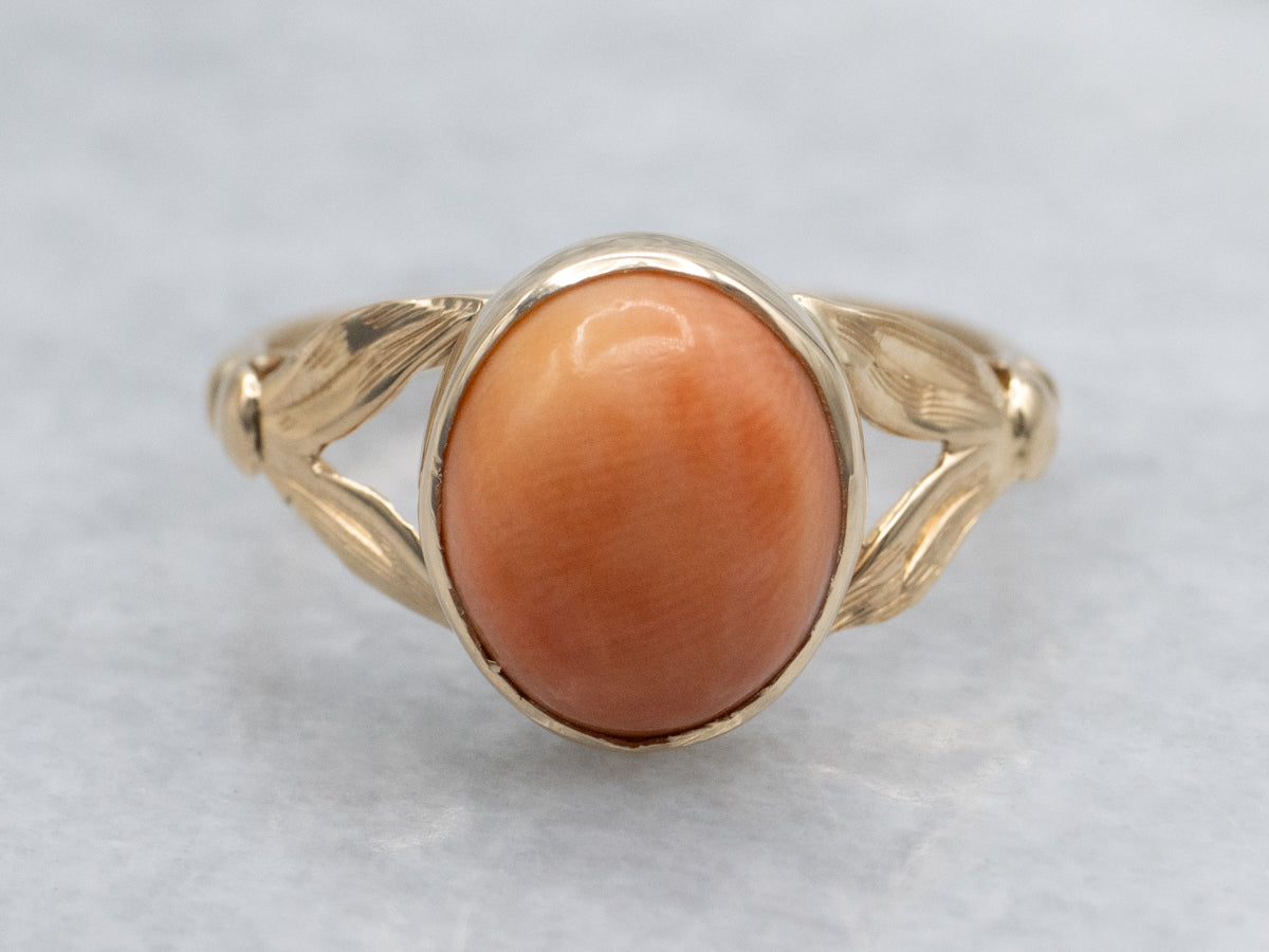 Vintage Bezel-Set Coral Cabochon Ring