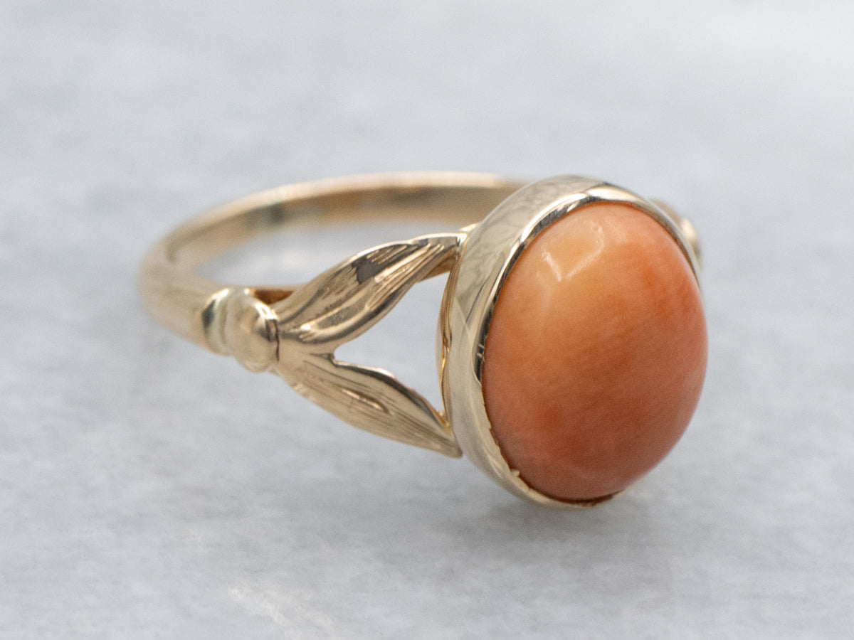 Vintage Bezel-Set Coral Cabochon Ring