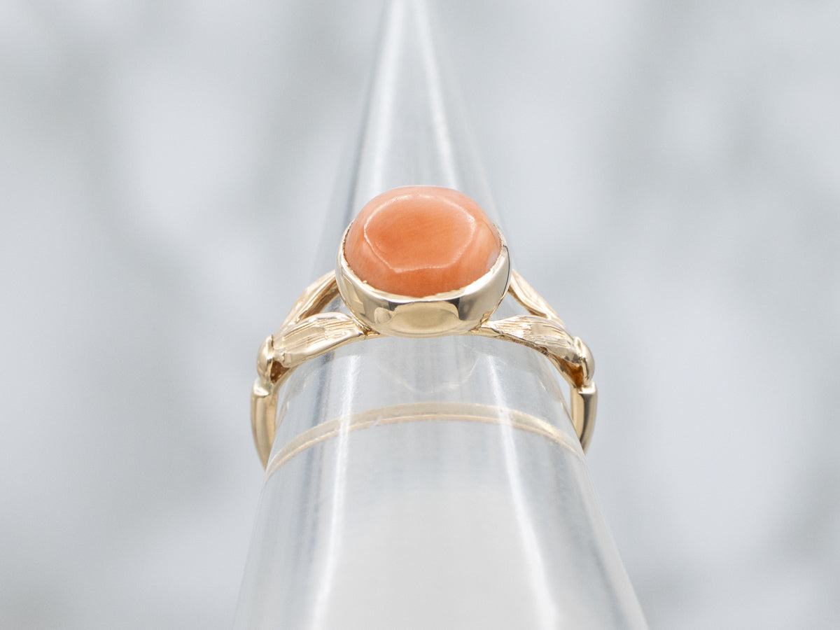 Vintage Bezel-Set Coral Cabochon Ring