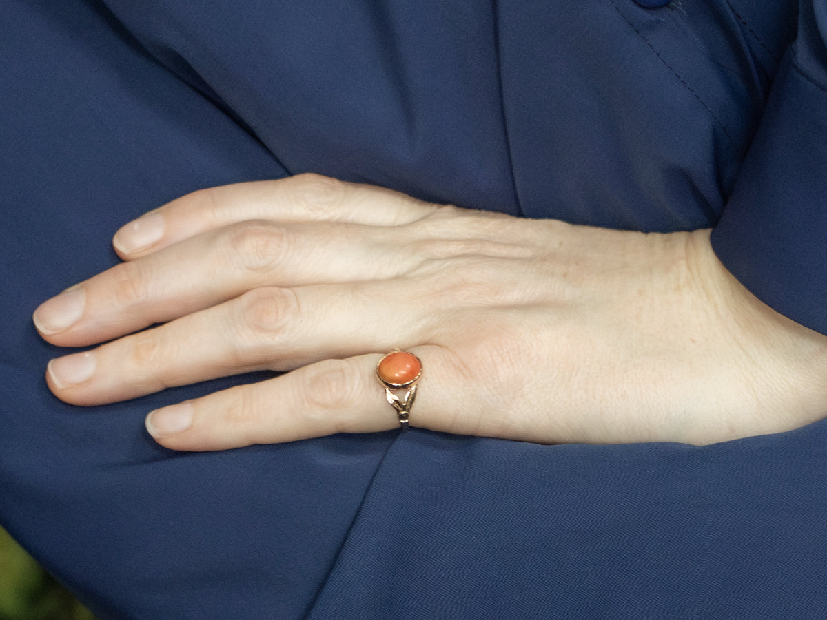 Vintage Bezel-Set Coral Cabochon Ring