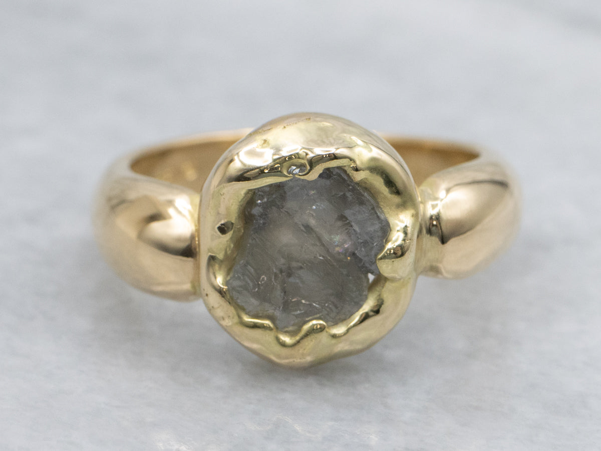 Vintage 18-Karat Gold Raw-Cut Diamond Jabel Ring