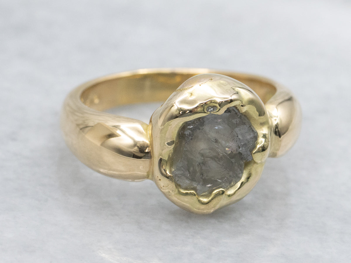 Vintage 18-Karat Gold Raw-Cut Diamond Jabel Ring