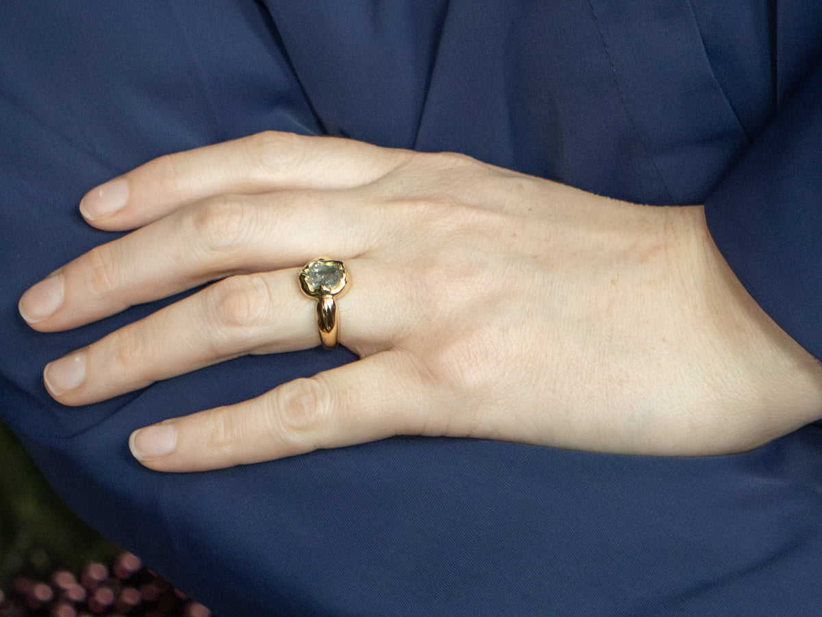 Vintage 18-Karat Gold Raw-Cut Diamond Jabel Ring