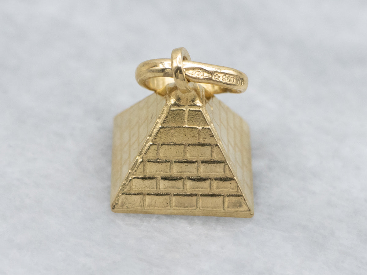 Textured Yellow Gold Pyramid Charm Pendant