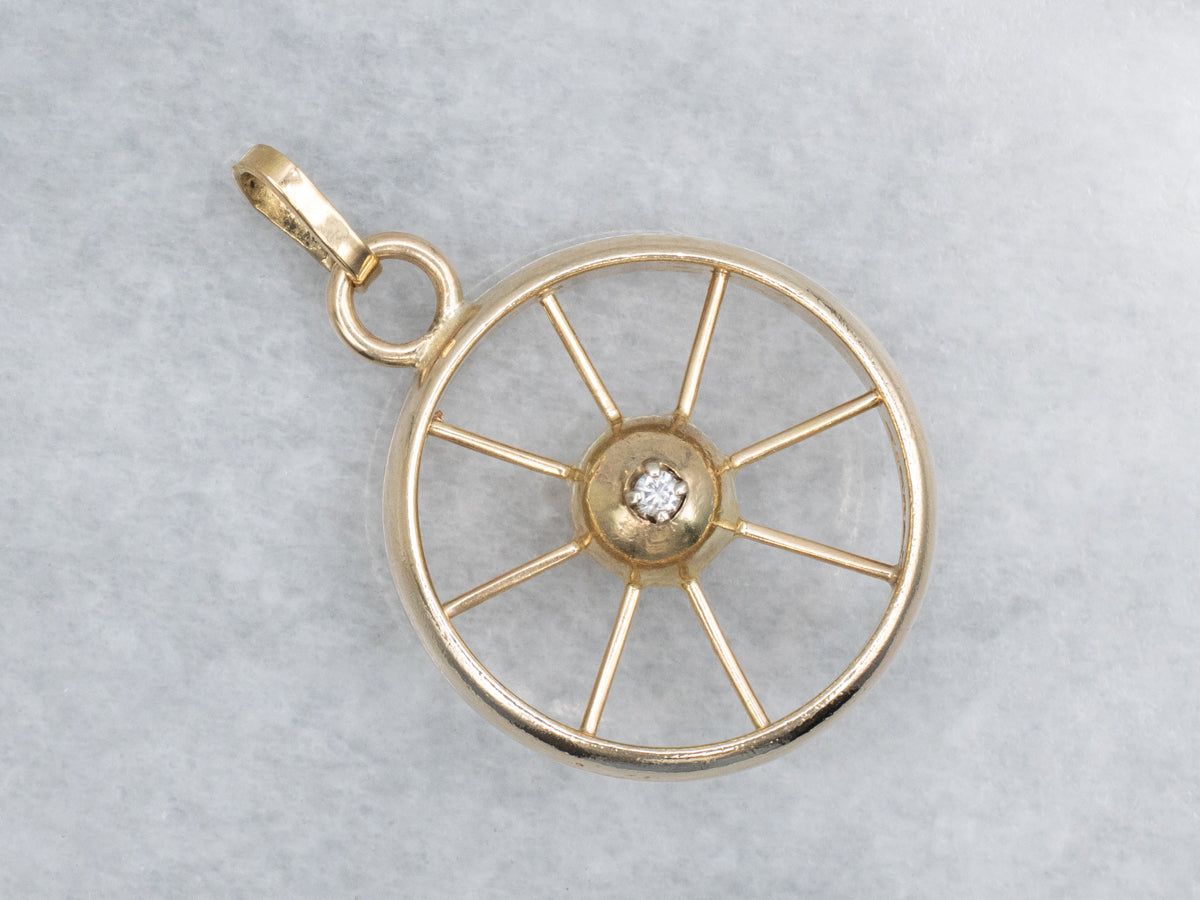 Unisex Gold and Diamond Captains Wheel Pendant