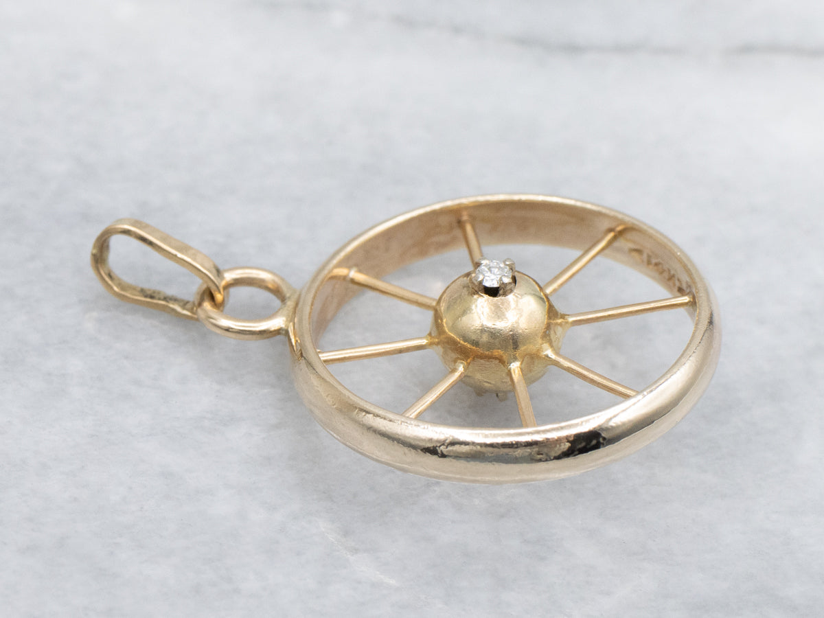 Unisex Gold and Diamond Captains Wheel Pendant