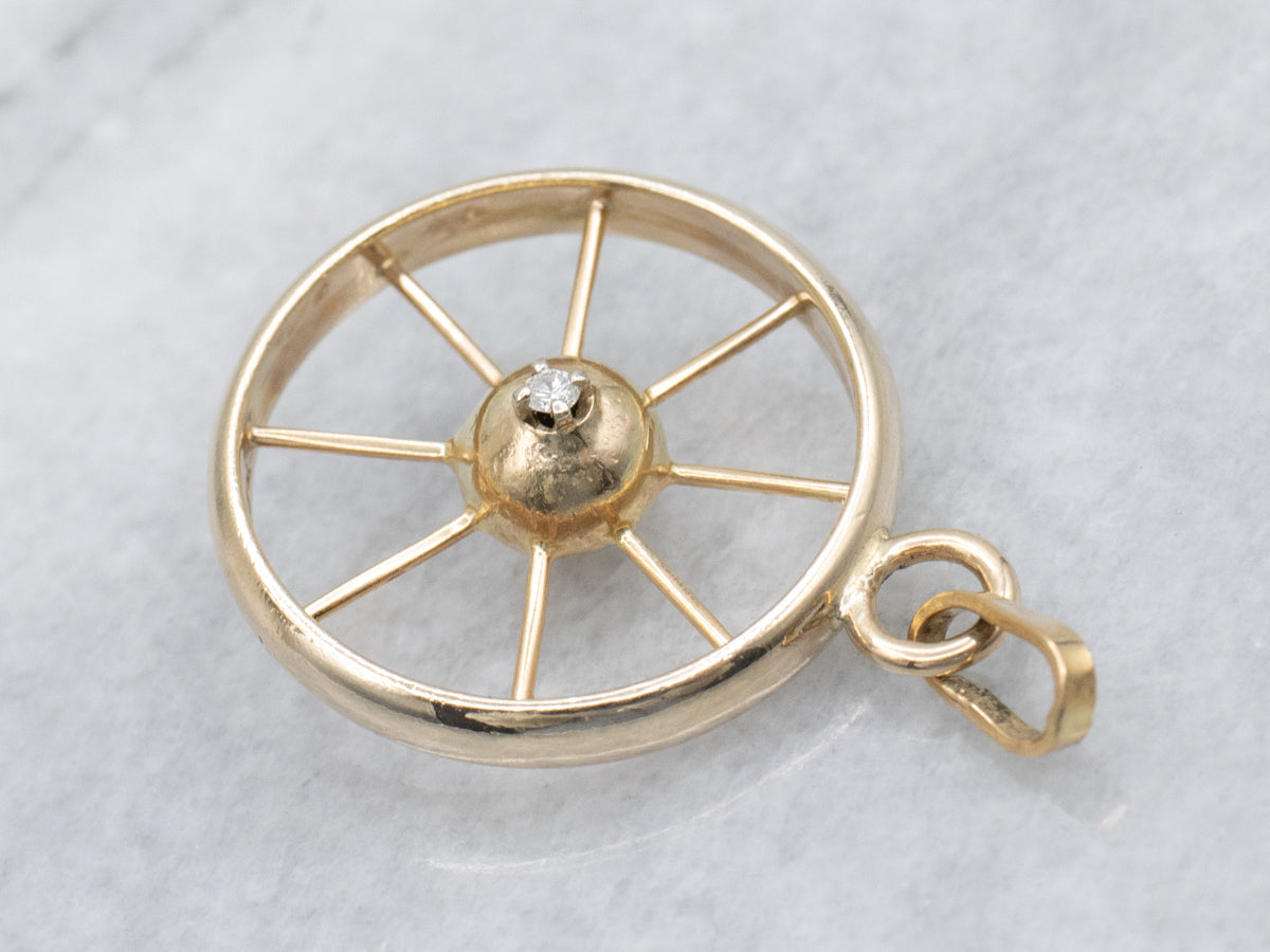 Unisex Gold and Diamond Captains Wheel Pendant