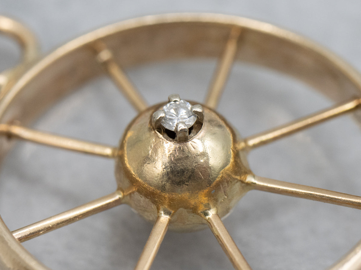 Unisex Gold and Diamond Captains Wheel Pendant