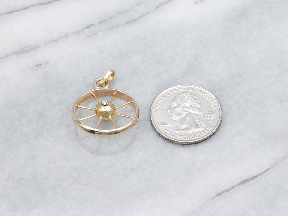 Unisex Gold and Diamond Captains Wheel Pendant