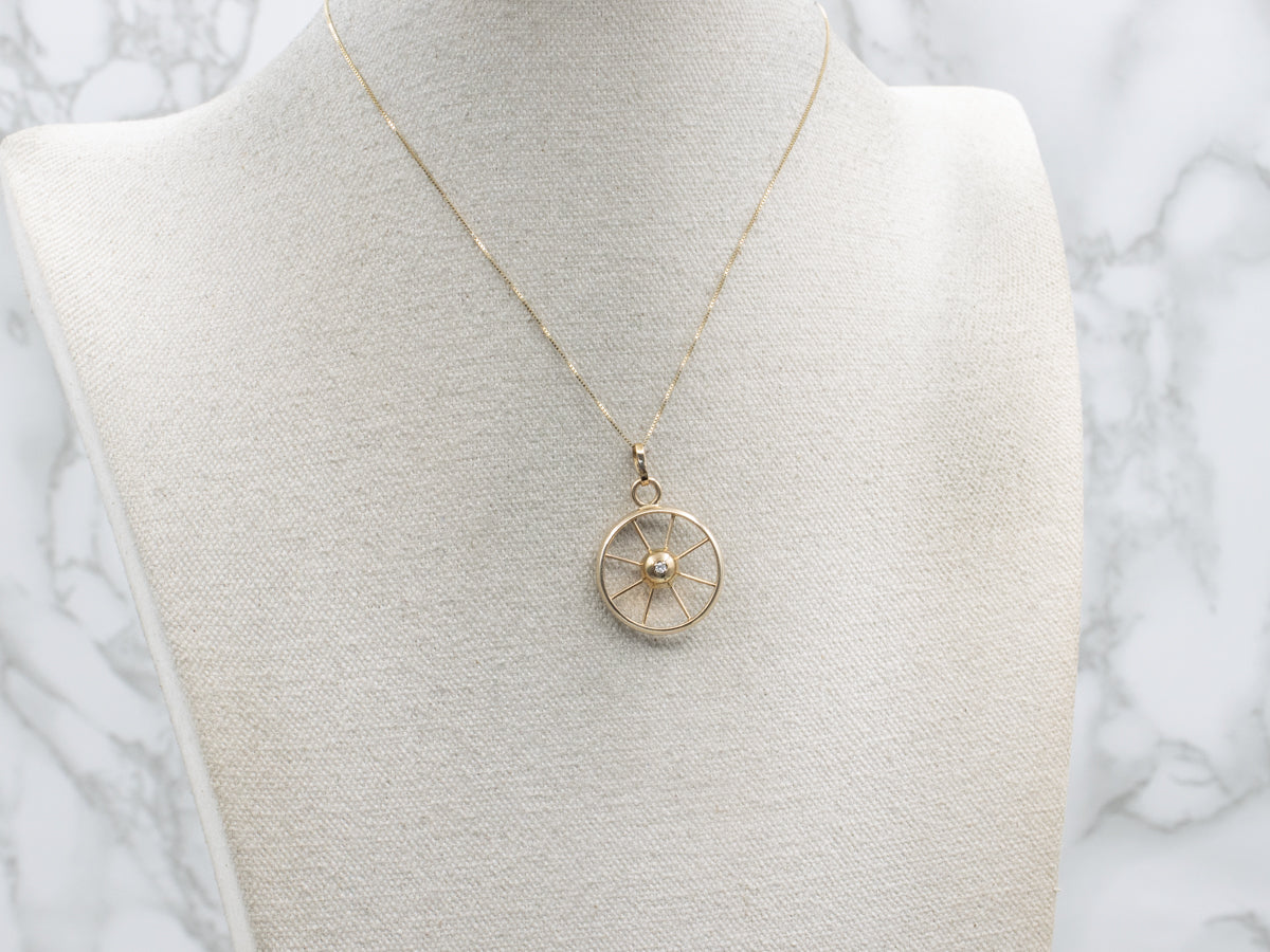 Unisex Gold and Diamond Captains Wheel Pendant