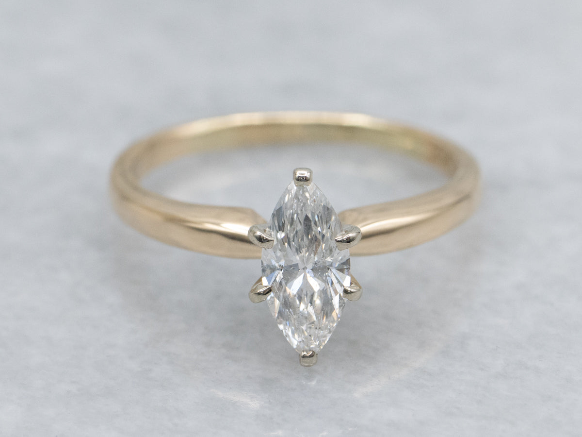 Marquise-Cut Two-Tone Gold Diamond Solitaire Engagement Ring