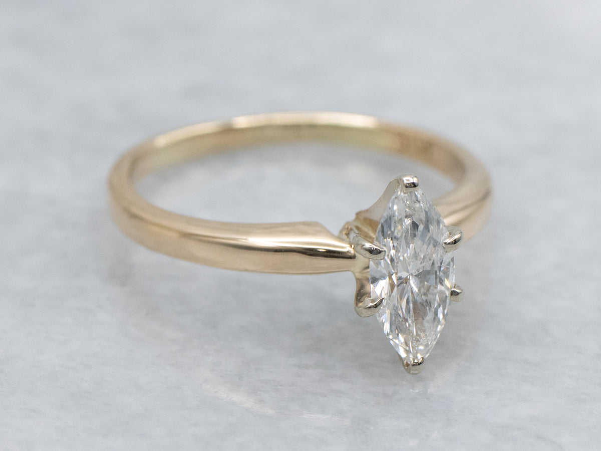 Marquise-Cut Two-Tone Gold Diamond Solitaire Engagement Ring