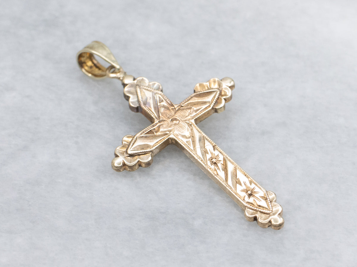 Vintage Gold Floral Cross Pendant