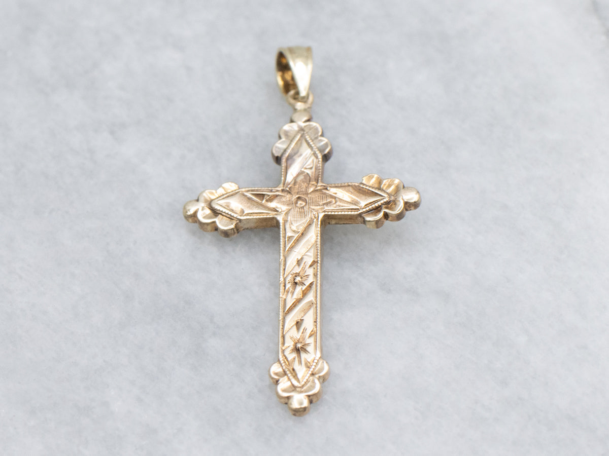 Vintage Gold Floral Cross Pendant