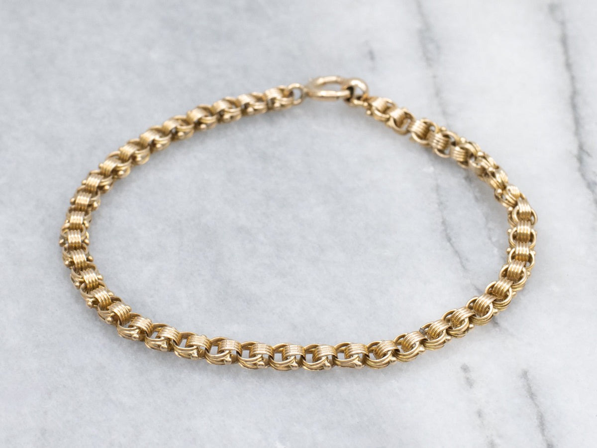 Vintage Gold Ribbed Rolo-Link Bracelet