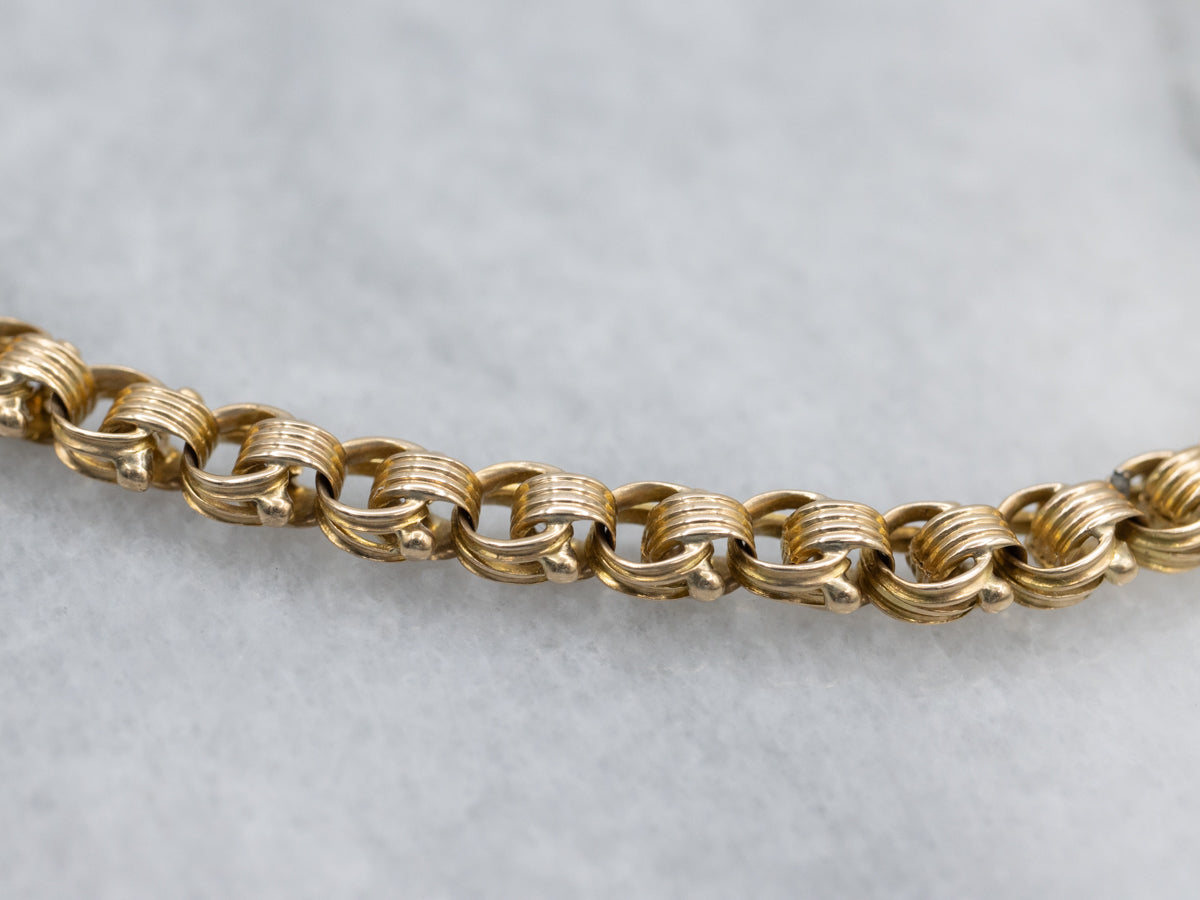 Vintage Gold Ribbed Rolo-Link Bracelet