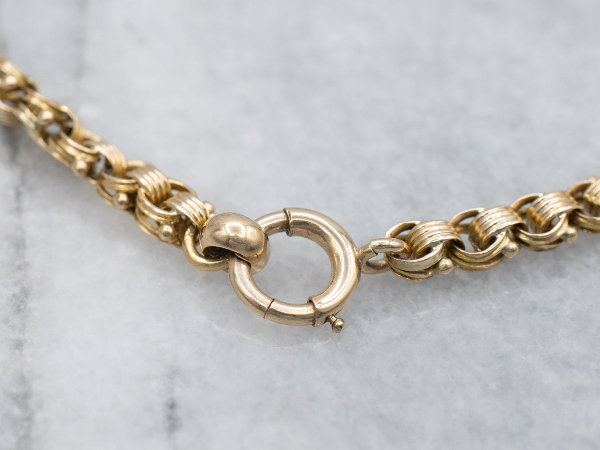 Vintage Gold Ribbed Rolo-Link Bracelet
