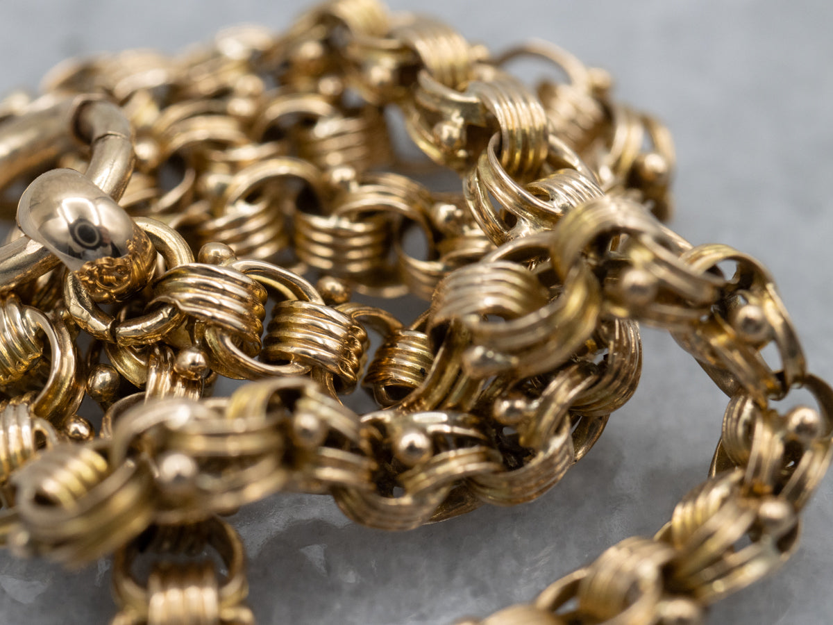 Vintage Gold Ribbed Rolo-Link Bracelet