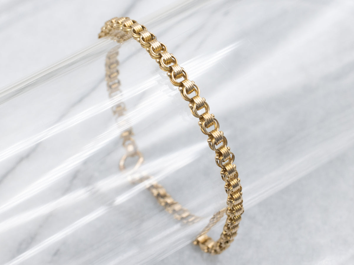 Vintage Gold Ribbed Rolo-Link Bracelet