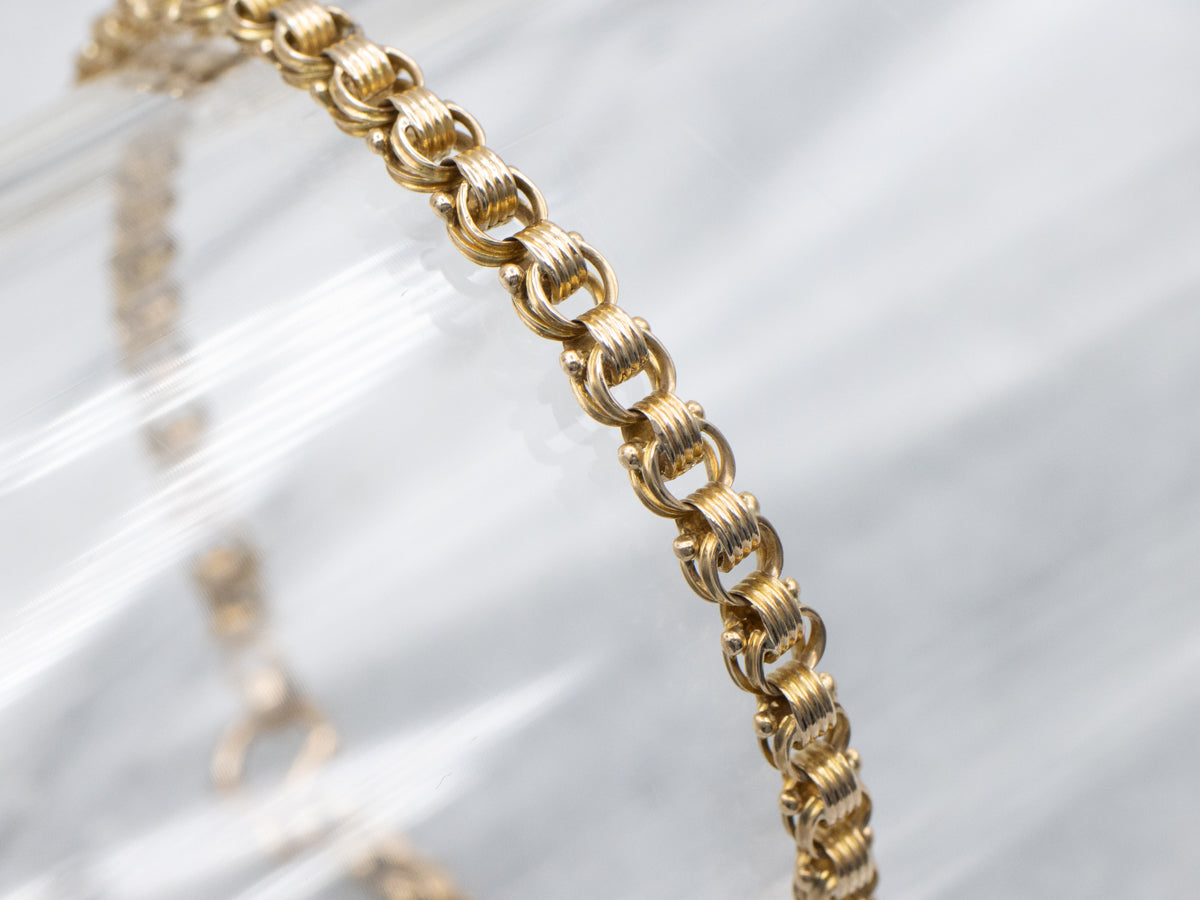 Vintage Gold Ribbed Rolo-Link Bracelet