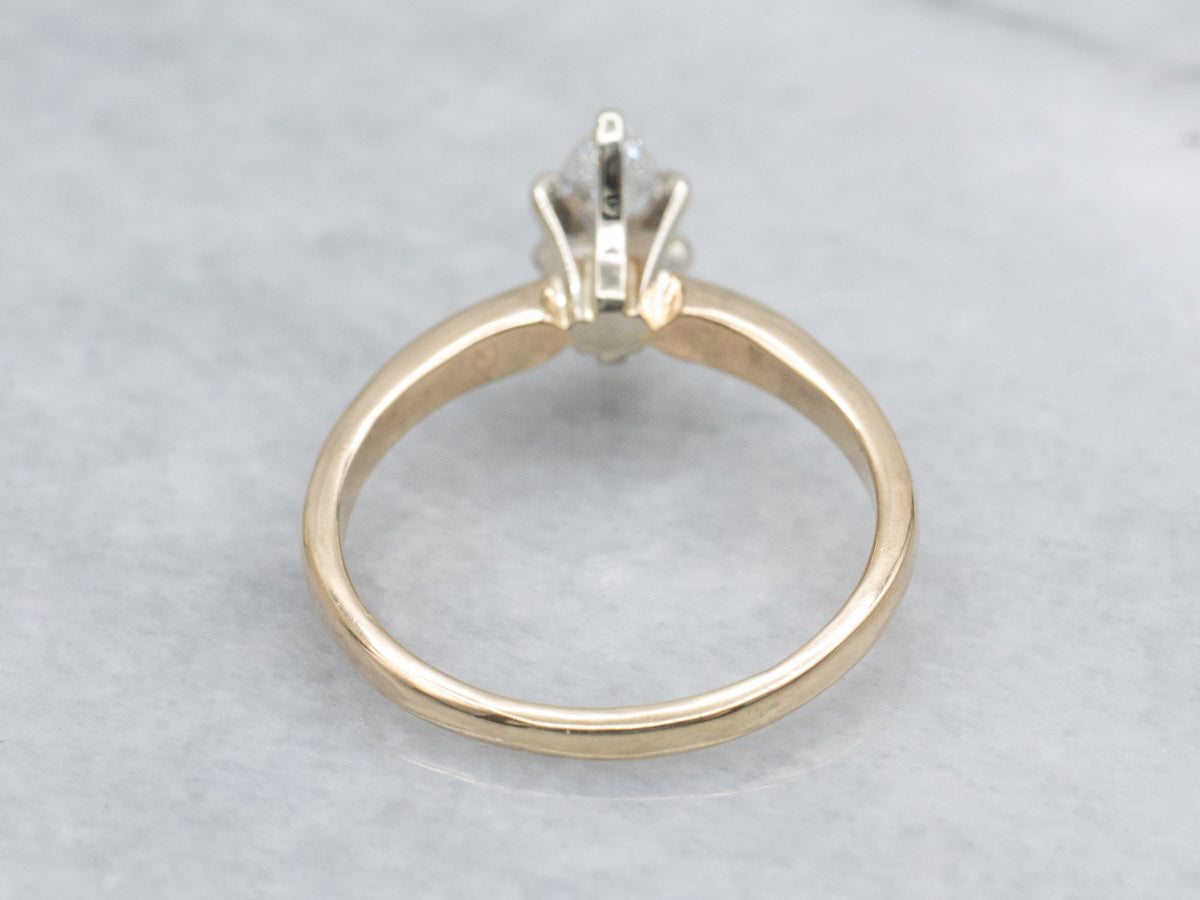 Marquise-Cut Two-Tone Gold Diamond Solitaire Engagement Ring