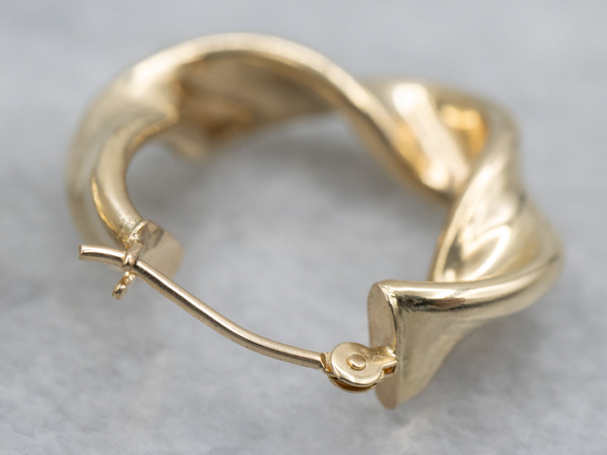 Twisted Yellow Gold Puffy Hoop Earrings