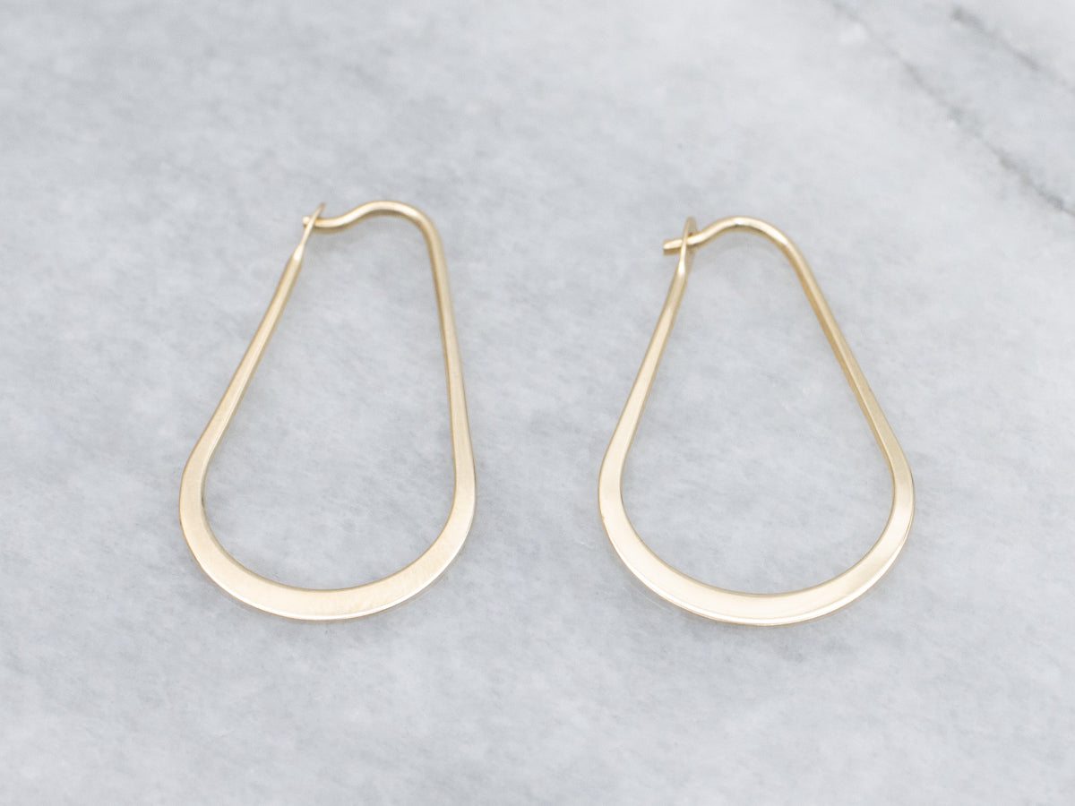 Flat Polished Gold Oval Wire Hoop Earrings
