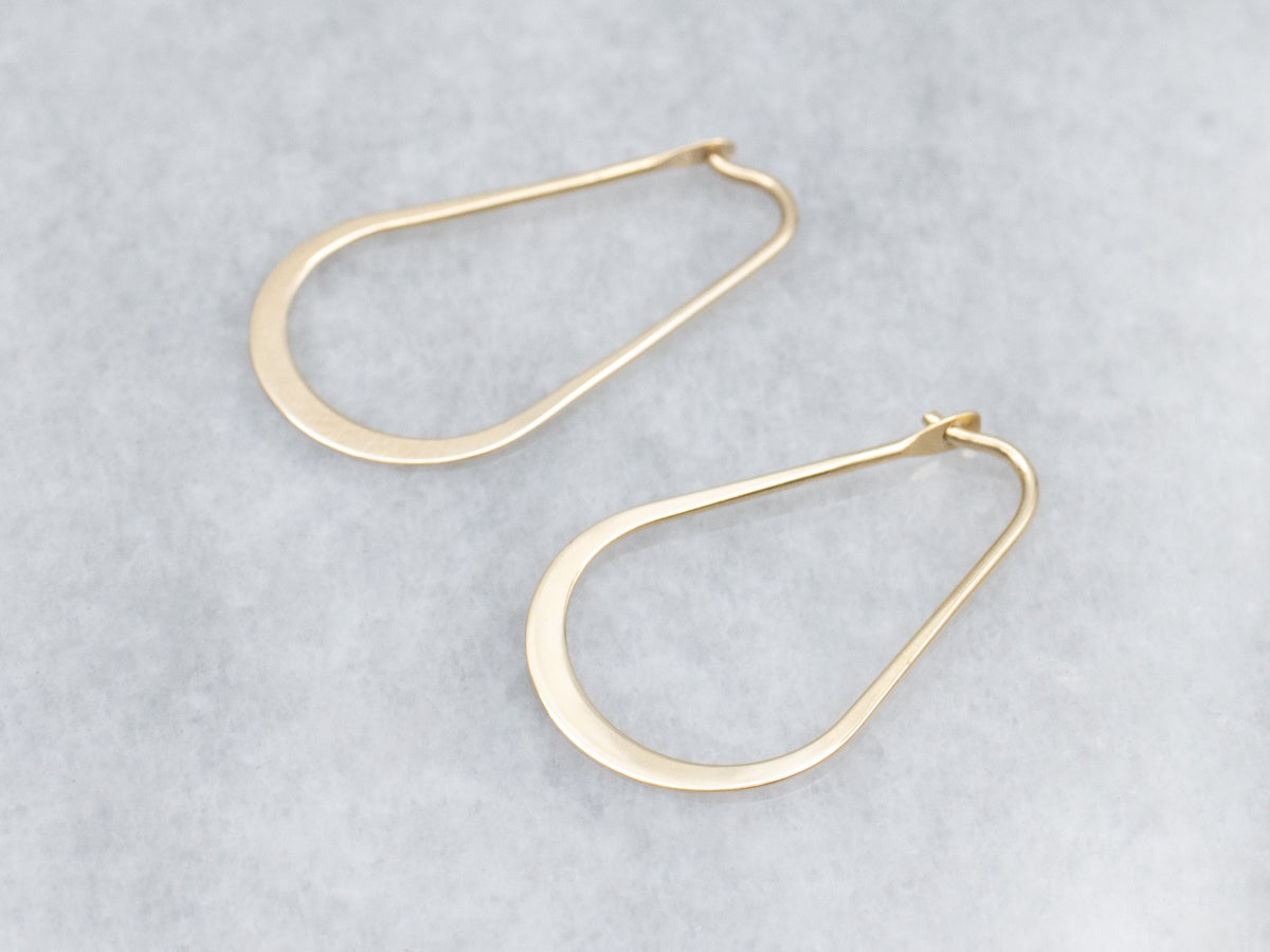 Flat Polished Gold Oval Wire Hoop Earrings