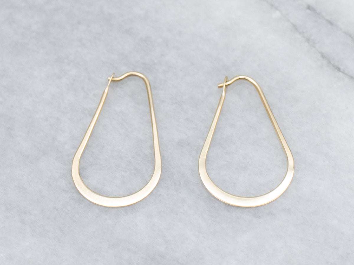 Flat Polished Gold Oval Wire Hoop Earrings