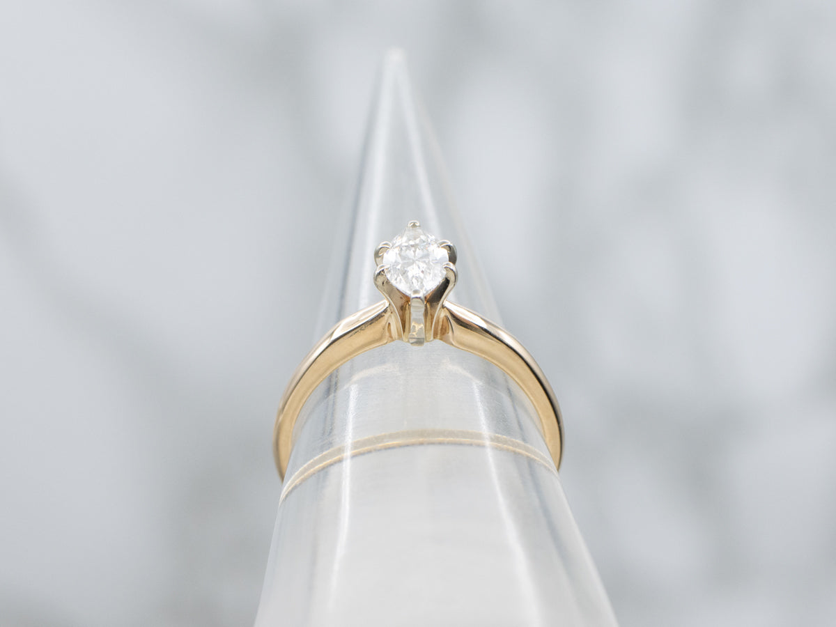 Marquise-Cut Two-Tone Gold Diamond Solitaire Engagement Ring
