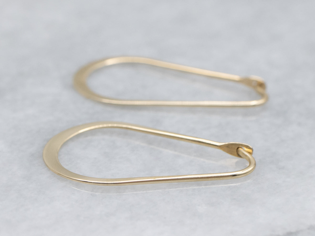 Flat Polished Gold Oval Wire Hoop Earrings