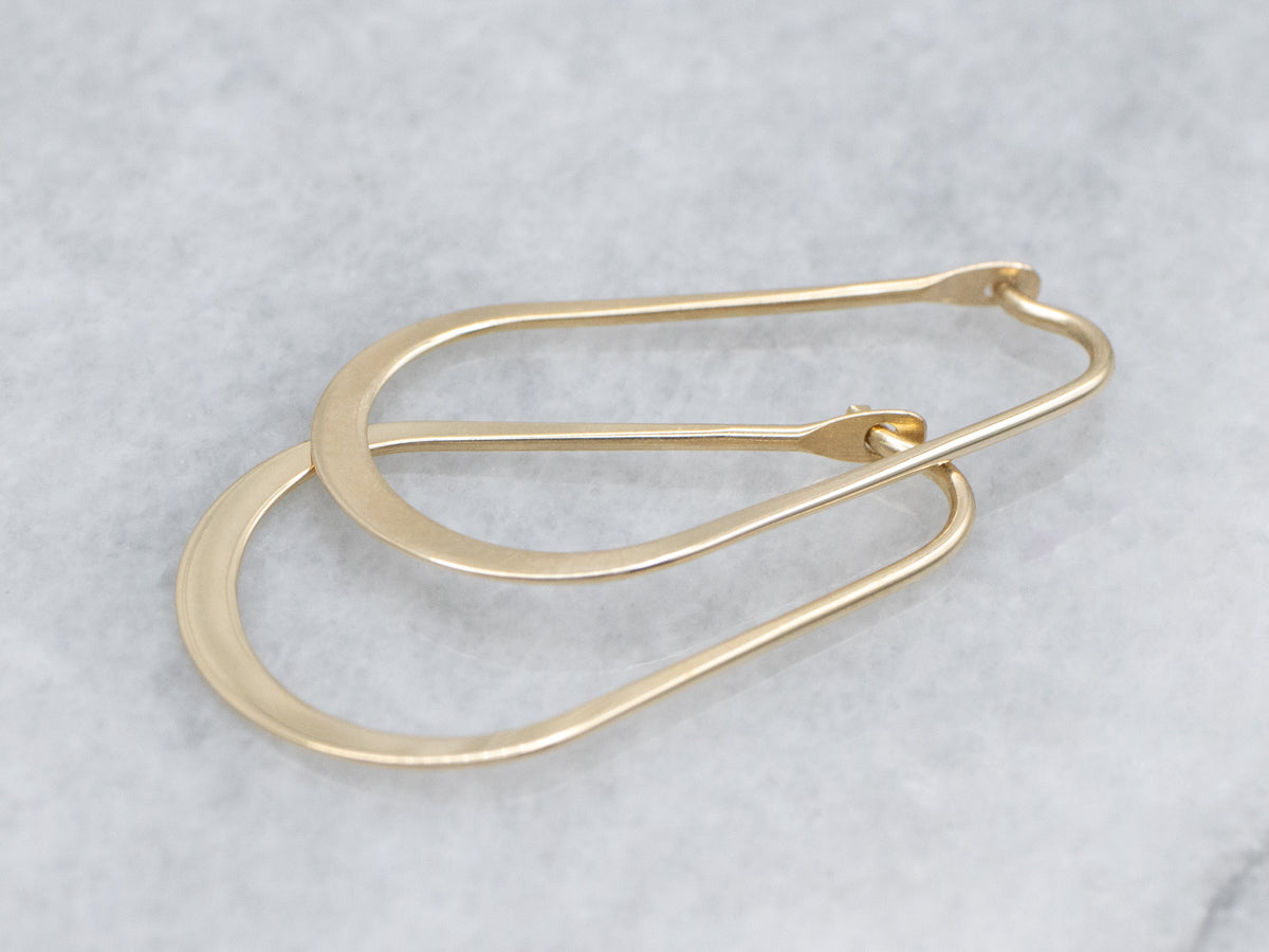 Flat Polished Gold Oval Wire Hoop Earrings